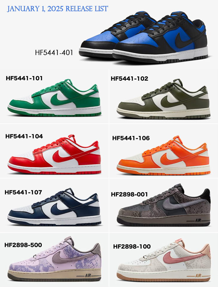 NIKE DUNK LOW RETRO / AIR FORCE 1 '07 LV8 | Released on January 1, 2025