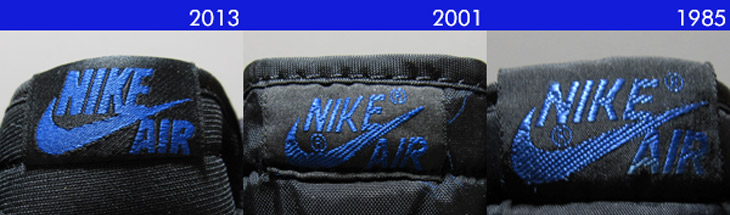 AIR JORDAN 1 黒/青 -Ver. 2013　Ver.2001 　Ver.1985 比較