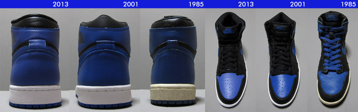 AIR JORDAN 1 黒/青 -Ver. 2013　Ver.2001 　Ver.1985 比較