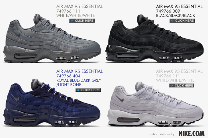 AIR MAX 95 ESSENTIAL 749766-009 | 749766-012 | 49766-111 | 749766-404