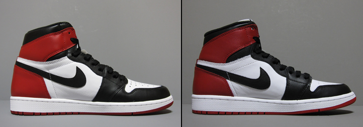 AIR JORDAN 1 RETRO HIGH OG "BLACK TOE" (つま黒) 比較画像!
